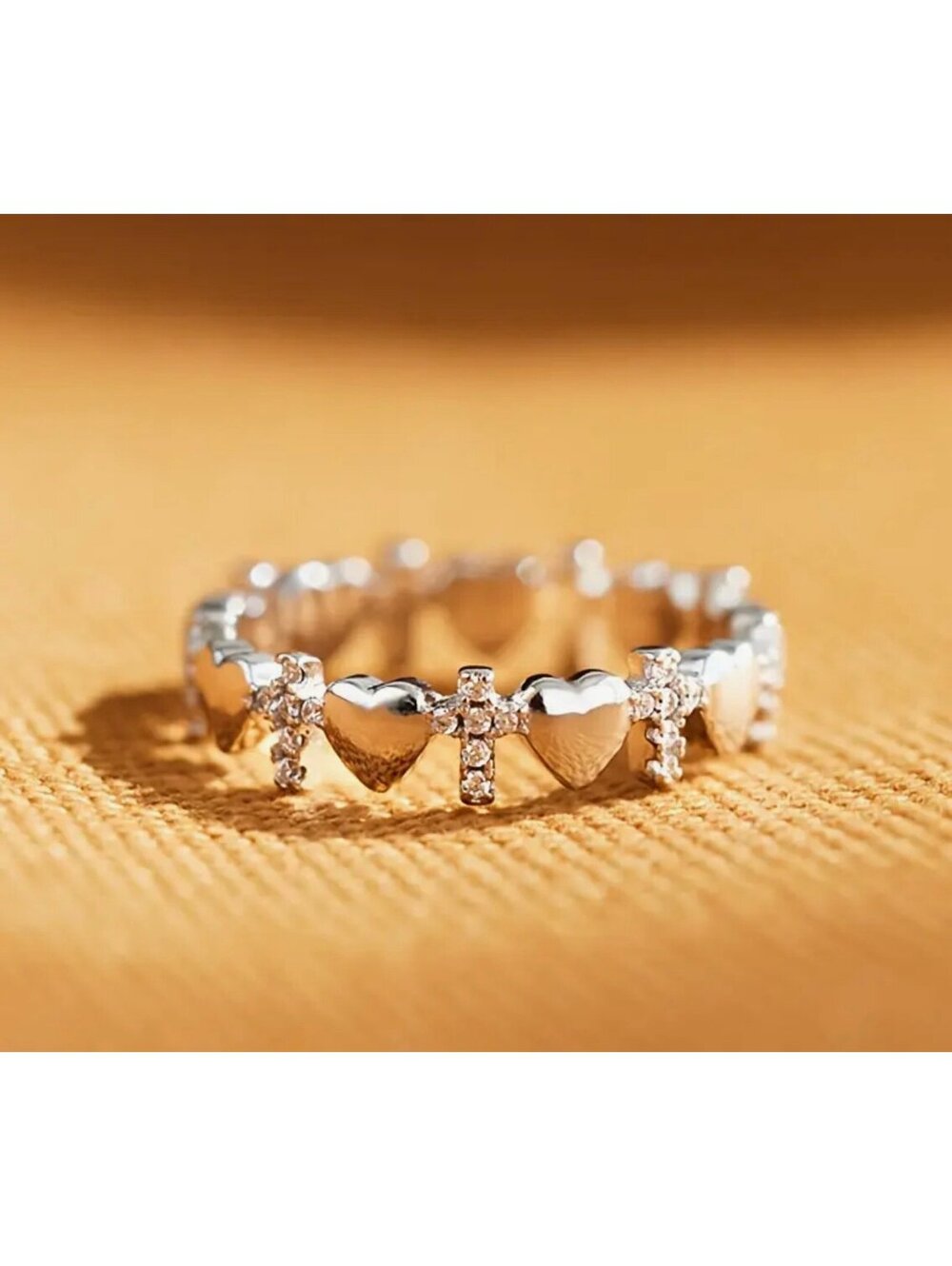 New - Trendy - Heart-Cross Shaped - Zirconia Silver
Ring - Size 6